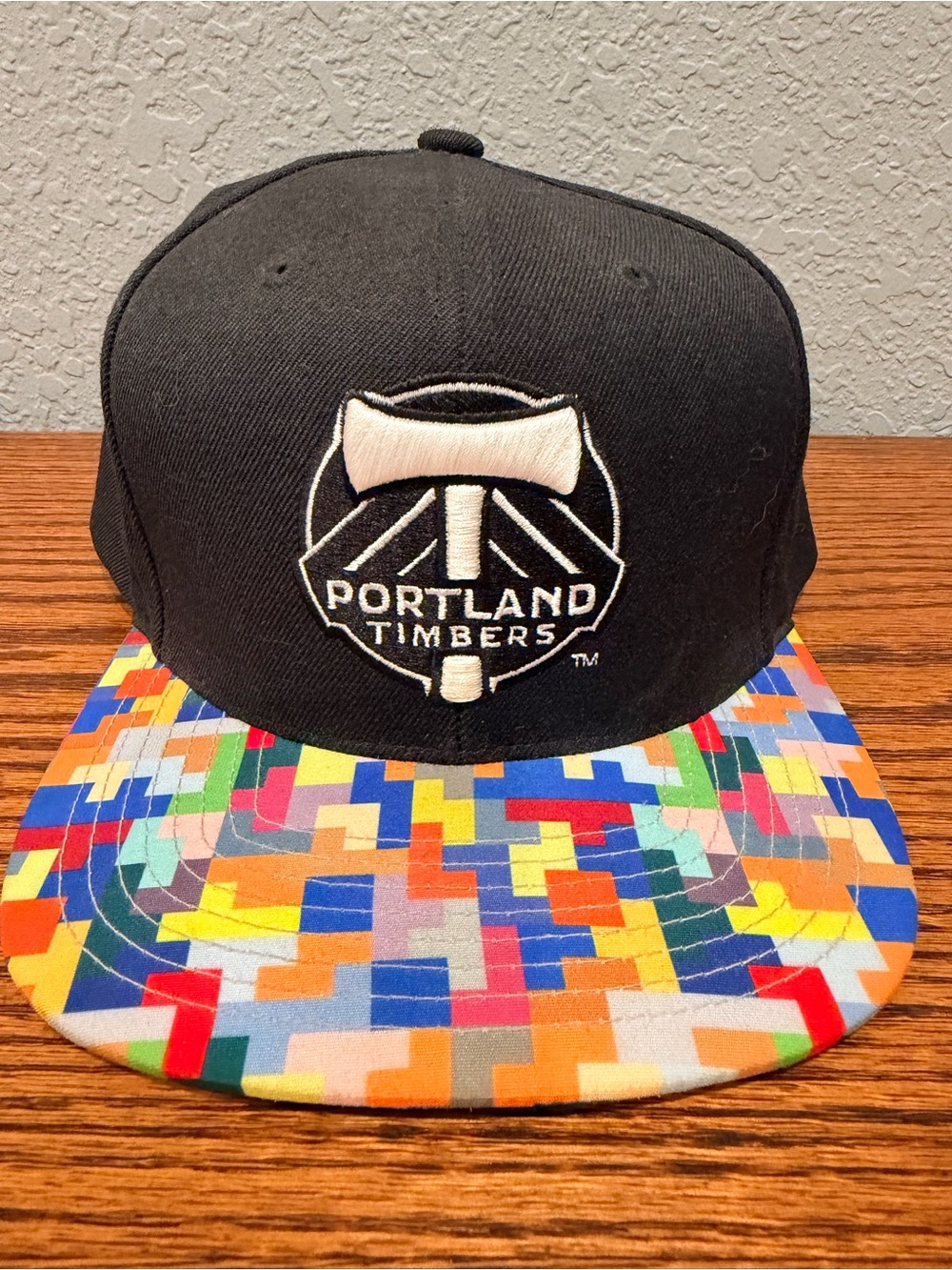 Mitchell & Ness Black Portland Timbers Snapback with Multicolor Pixel Brim